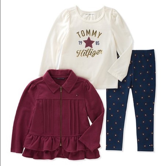 Tommy Hilfiger Burgundy Ruffle Zip-Up Jacket Set